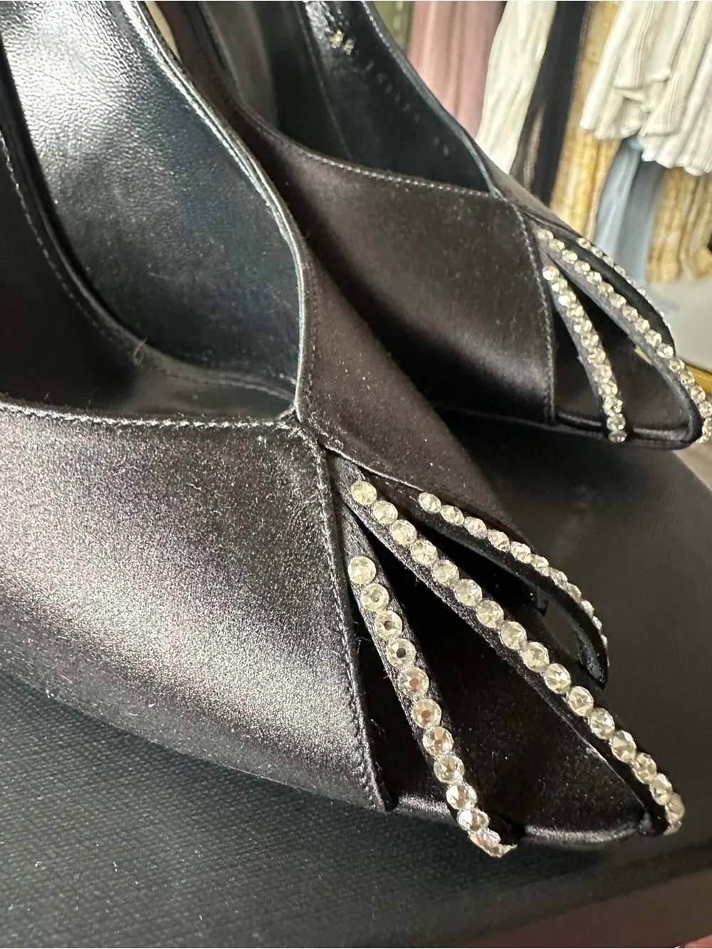 Saint Laurent Black Pointed Toe Stiletto Heels Crystal Detail Nero Silver Shade - Picture 16 of 16